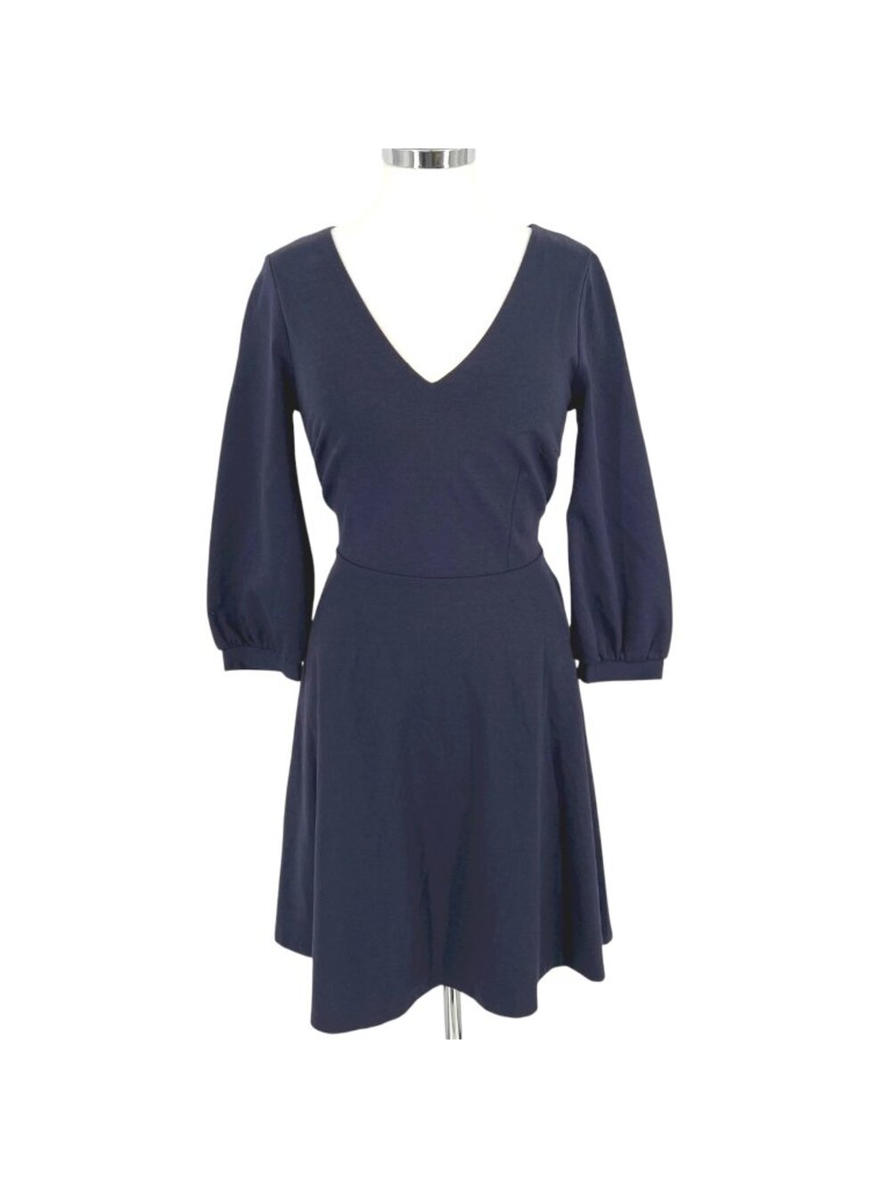 Boden Benedicta A-Line V-Neck Dress Puff Long Sleeve Blue Size 6 Preppy Classic